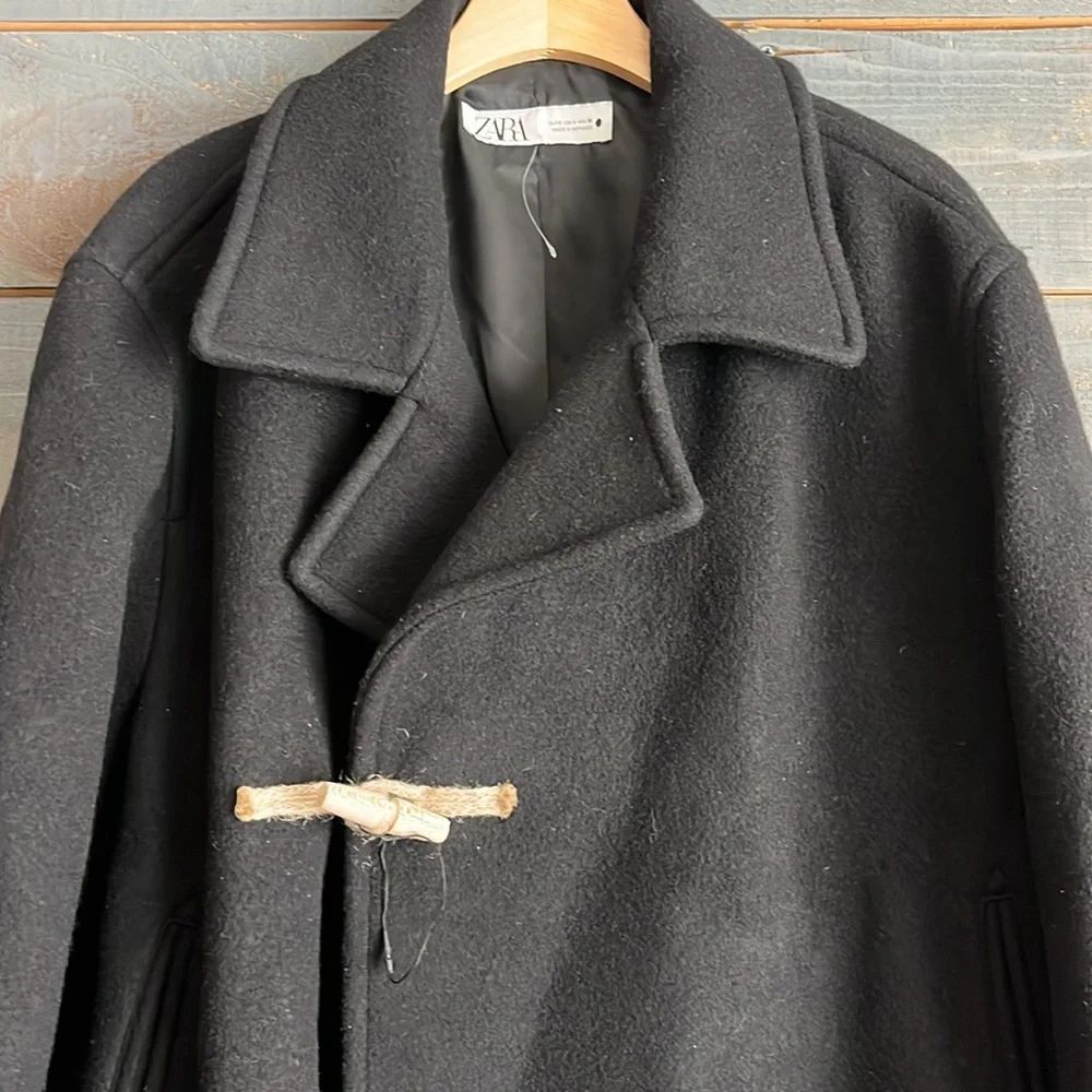 Zara Limited Edition Toggle Long Coat Wool Blend Black Size S NWOT
